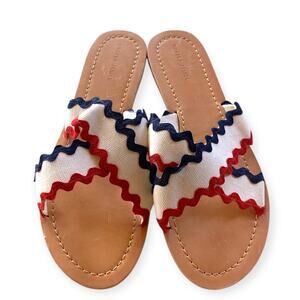 NWOT Draper James Piper Slide Sandals White Red Blue Ric Rac 8.5 Vegan Leather
